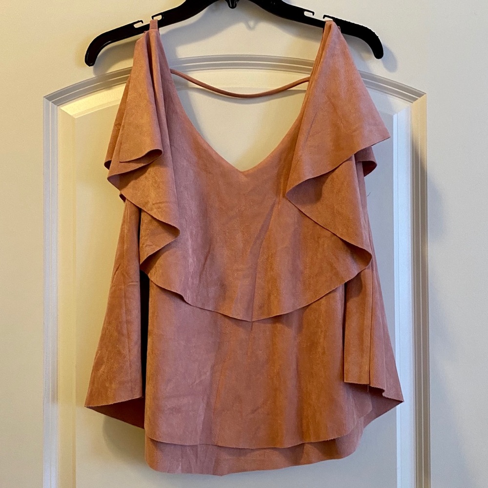 Faux Suede Rose Ruffle Top